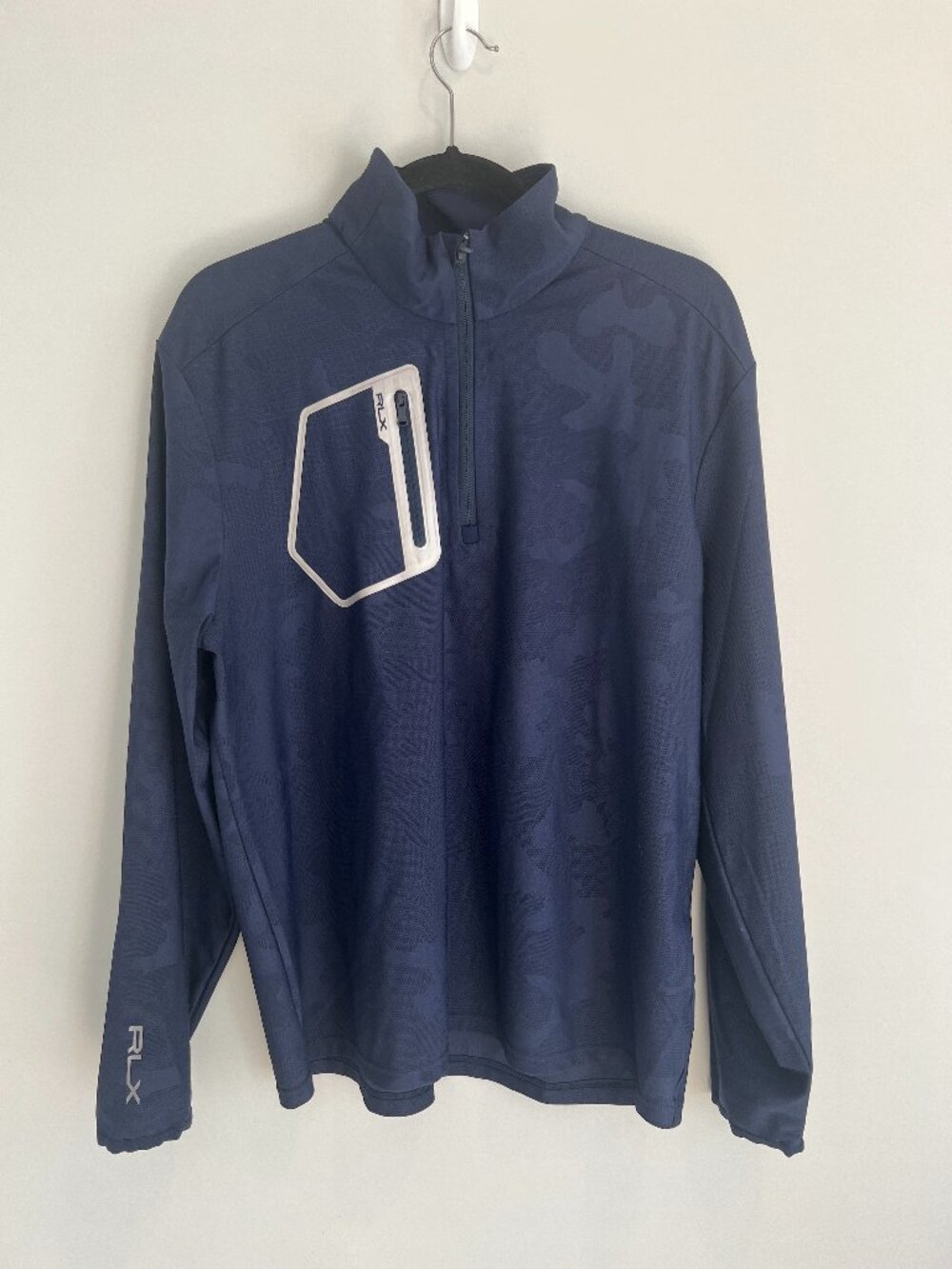 Ralph Lauren RLX Navy Camo Jacquard 1/4 Zip Pullover Men's Large EUC